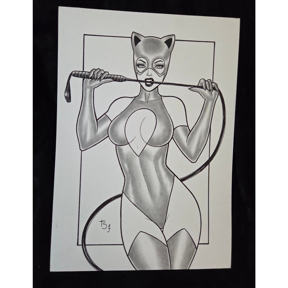 Catwoman DC Comics - Original Art drawing sketch w/COA - 11.75" x 8.25"